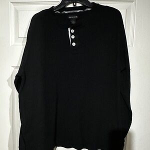 Men's Pierre Cardin Large Black Cotton Sweater 3-Button Knit Long-Sleeve